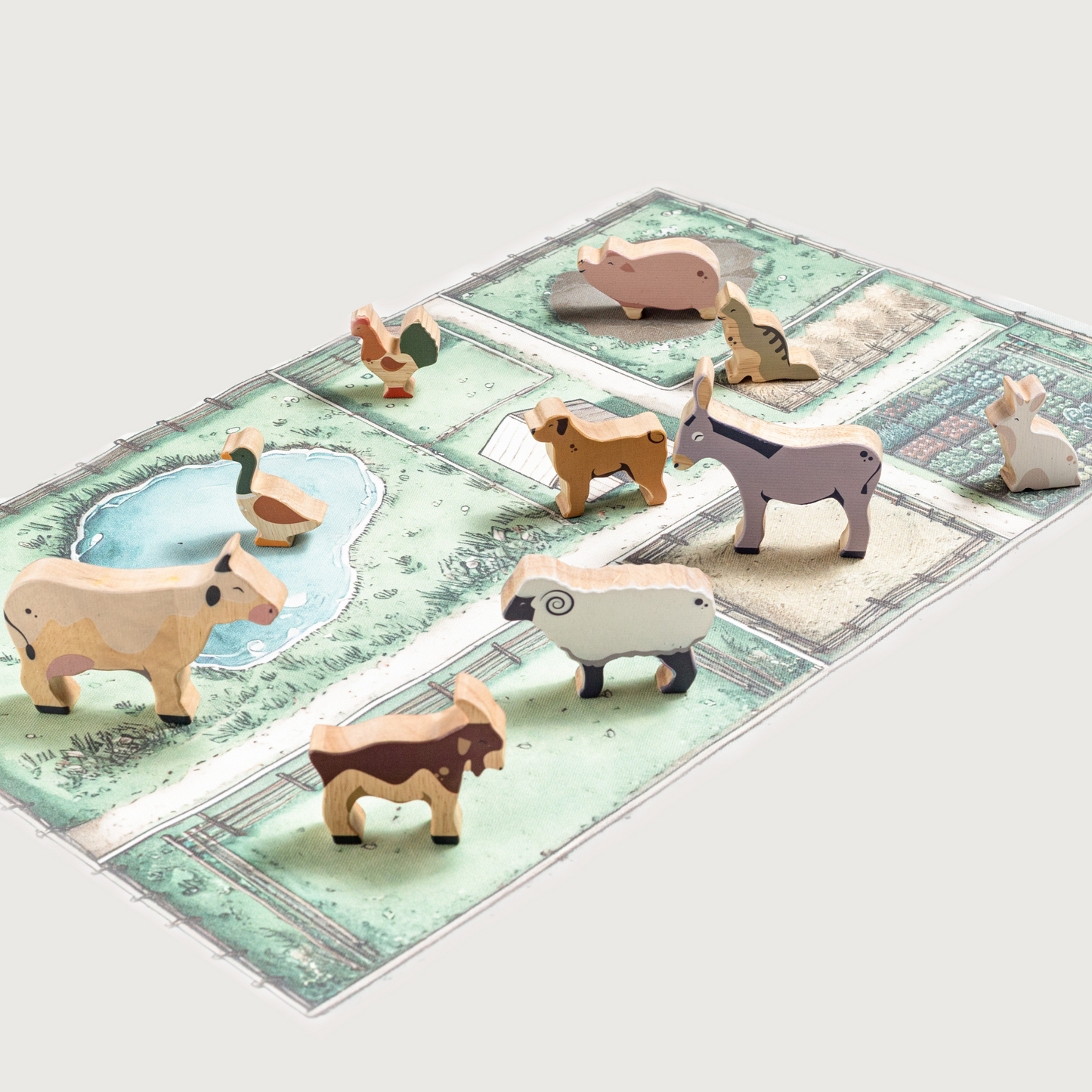 ONCE UPON A FARM - 10 Animals, Play Mat & Story Booklet - GUBBACHHI