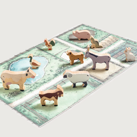 ONCE UPON A FARM - 10 Animals, Play Mat & Story Booklet - GUBBACHHI