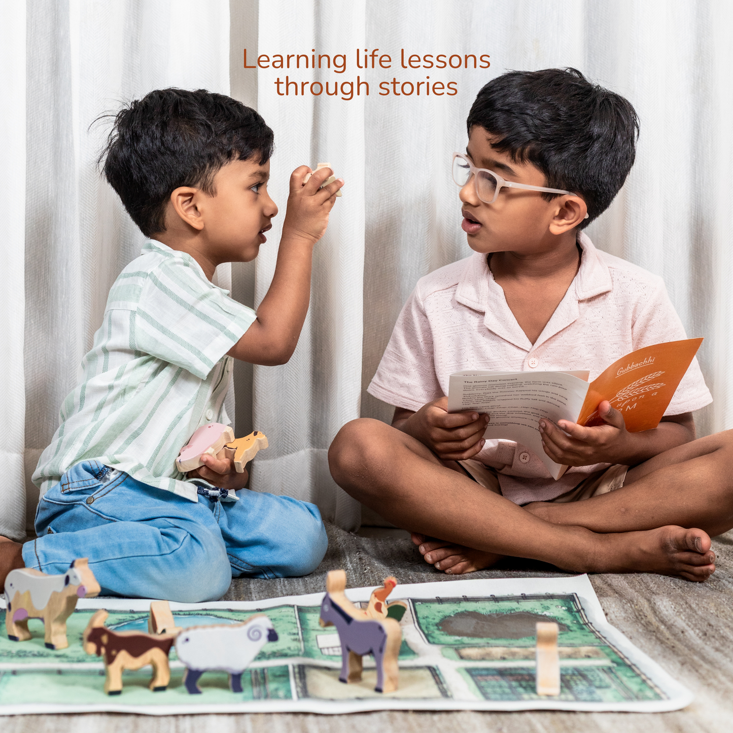 ONCE UPON A FARM - 10 Animals, 8 Peg Dolls, Play Mat & Story Booklet - GUBBACHHI