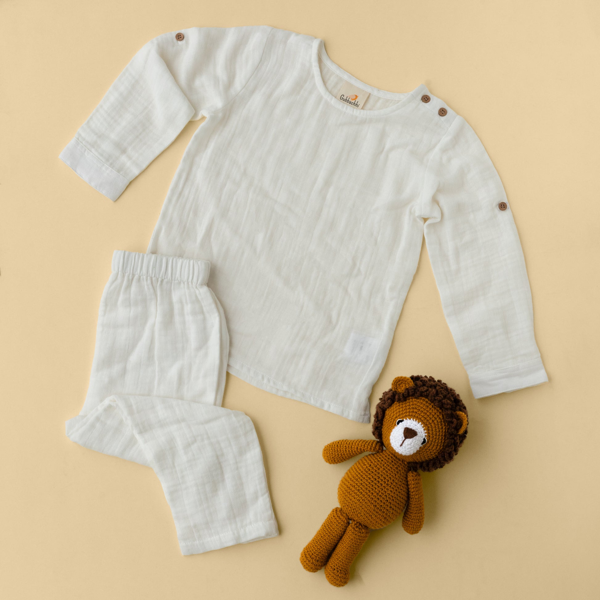 SIMHA SOFT TOY WITH CREAM PAJAMA - GUBBACHHI