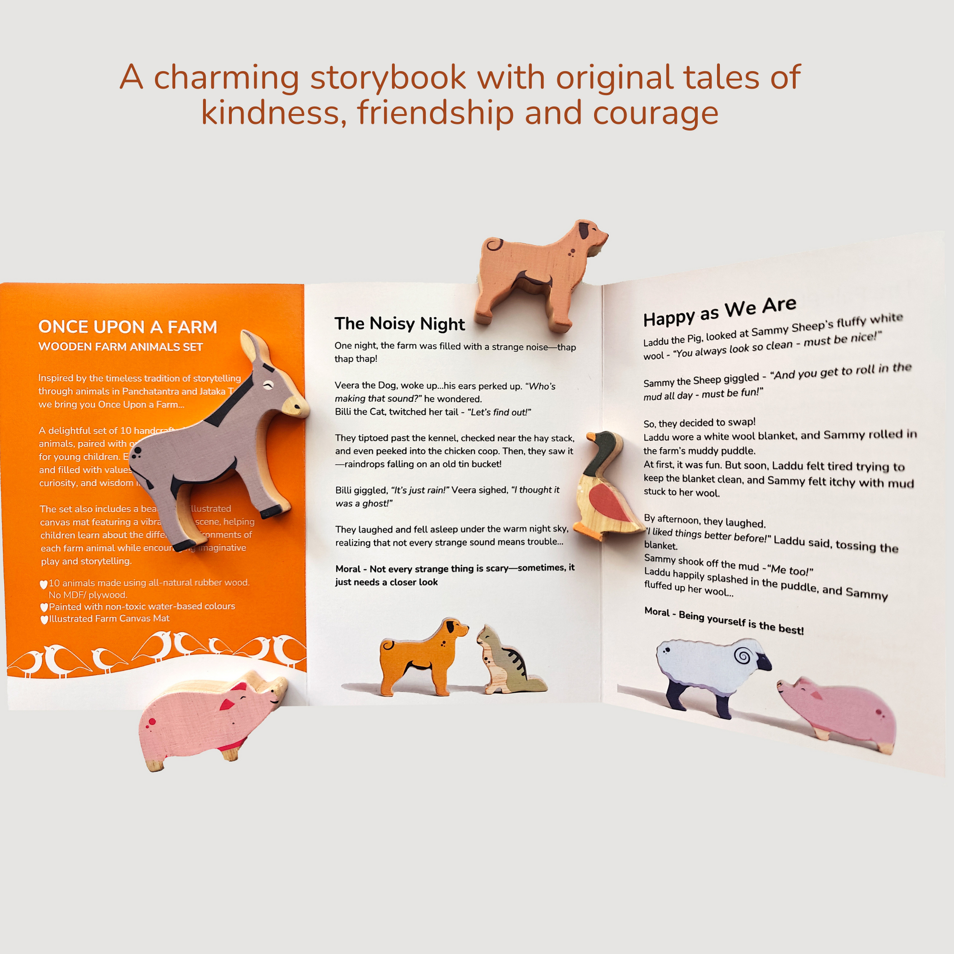 ONCE UPON A FARM - 10 Animals, 8 Peg Dolls, Play Mat & Story Booklet - GUBBACHHI