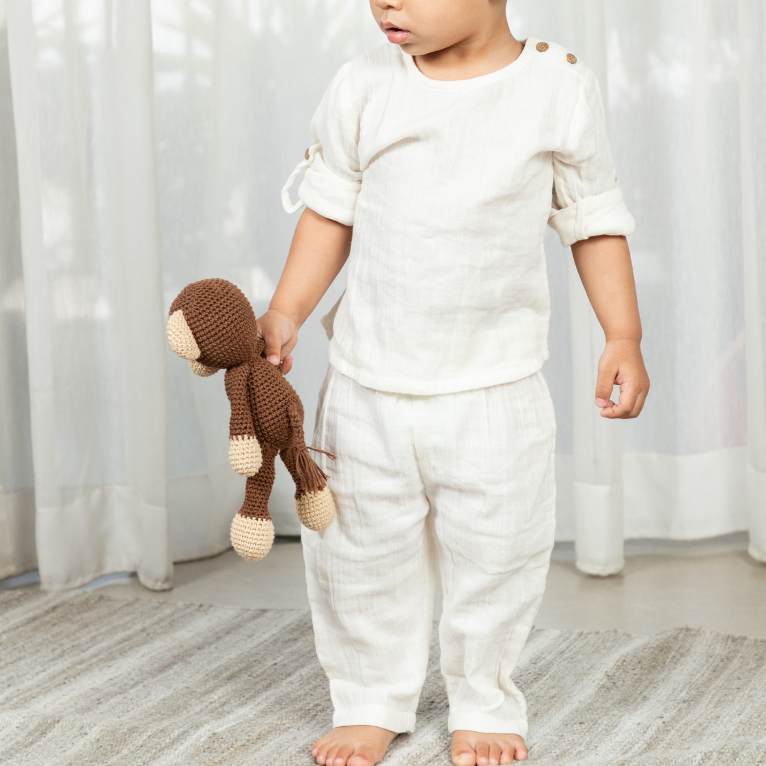 MUSLIN PAJAMA SET -  CREAM - GUBBACHHI