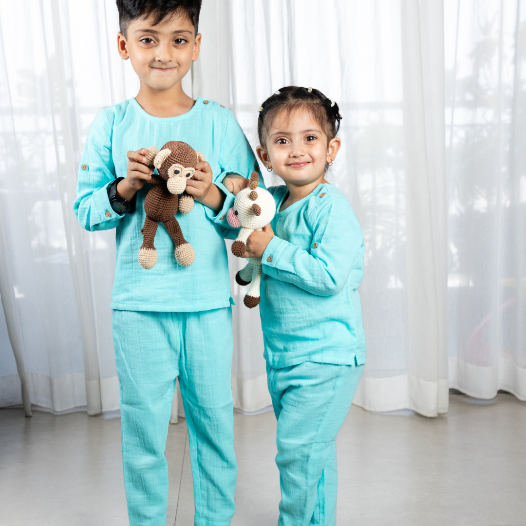 MUSLIN PAJAMA SET - BLUE - GUBBACHHI
