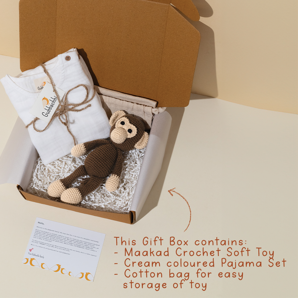 MAAKAD SOFT TOY WITH CREAM PAJAMA - GUBBACHHI