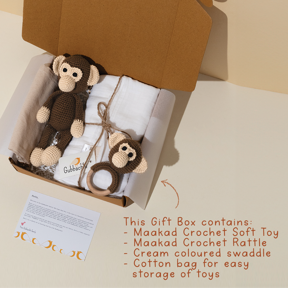 MAAKAD RATTLE & SOFT TOY WITH CREAM SWADDLE - GUBBACHHI