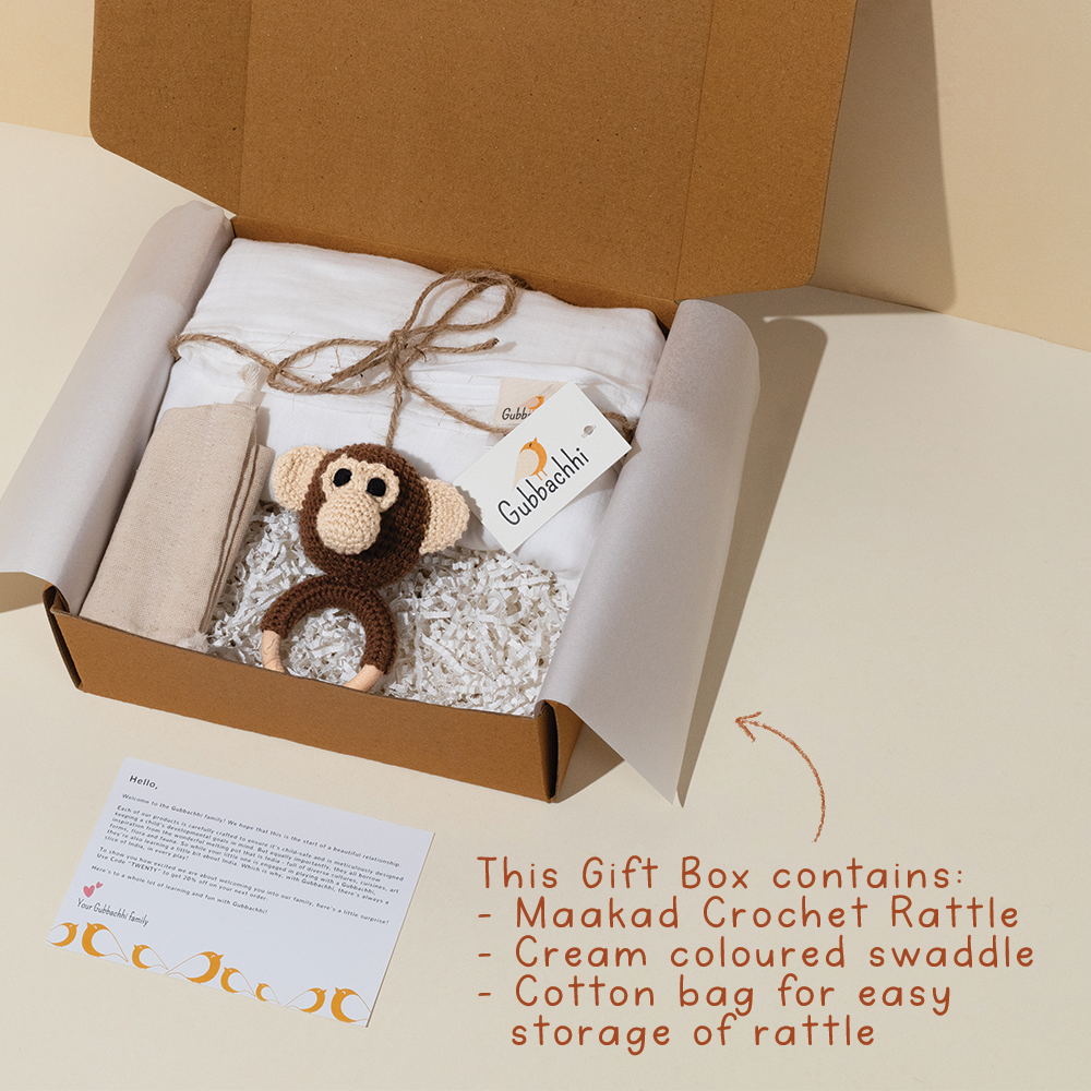 MAAKAD RATTLE WITH CREAM SWADDLE - GUBBACHHI