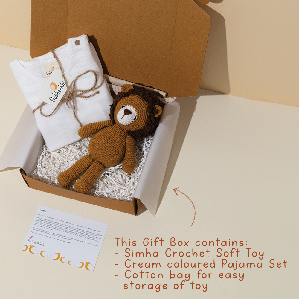 SIMHA SOFT TOY WITH CREAM PAJAMA - GUBBACHHI