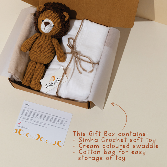 SIMHA SOFT TOY WITH CREAM SWADDLE - GUBBACHHI