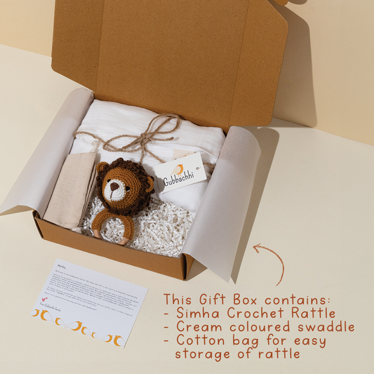 SIMHA RATTLE WITH CREAM SWADDLE - GUBBACHHI
